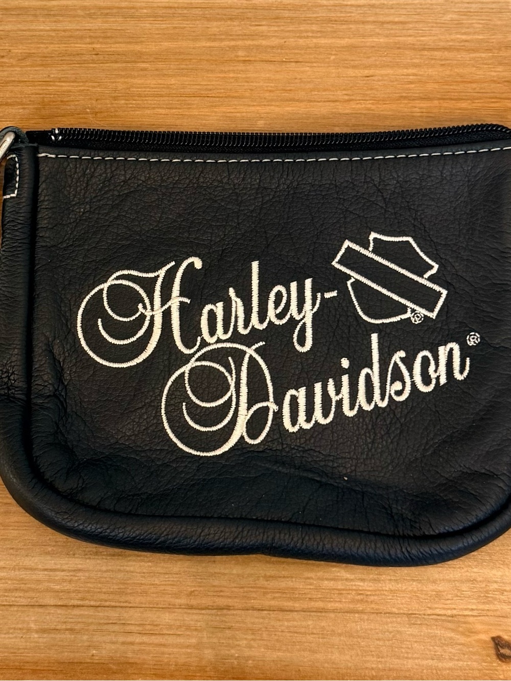 Harley-Davidson Black Leather Pouch with White Script Logo